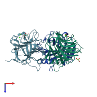 PDB entry 4pbp coloured by chain, top view.