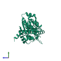 PDB entry 4pbs coloured by chain, side view.