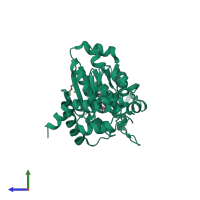 PDB entry 4pbt coloured by chain, side view.