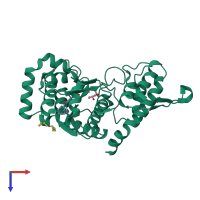 PDB entry 4pbt coloured by chain, top view.