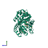 PDB entry 4pcd coloured by chain, side view.