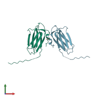 PDB entry 4pck coloured by chain, front view.