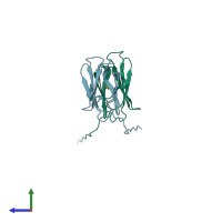 PDB entry 4pck coloured by chain, side view.