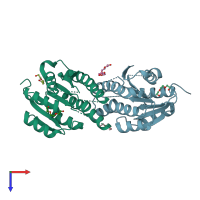 PDB entry 4pcv coloured by chain, top view.