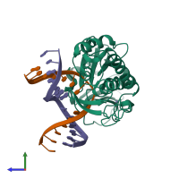 PDB entry 4pd2 coloured by chain, side view.