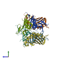 PDB entry 4pdc coloured by chain, side view.