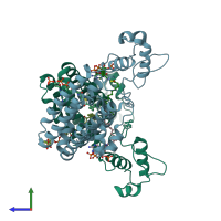 PDB entry 4pdk coloured by chain, side view.