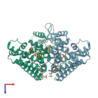 PDB entry 4pdk coloured by chain, top view.