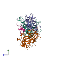 PDB entry 4pdw coloured by chain, side view.