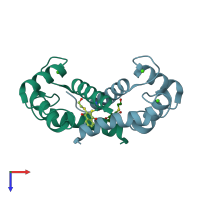 PDB entry 4pe0 coloured by chain, top view.