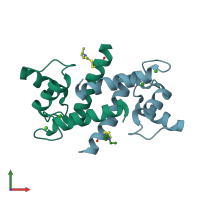 PDB entry 4pe1 coloured by chain, front view.