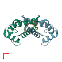 PDB entry 4pe4 coloured by chain, top view.