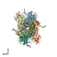 PDB entry 4pe5 coloured by chain, side view.