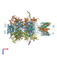 PDB entry 4pe5 coloured by chain, top view.