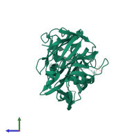 PDB entry 4pep coloured by chain, side view.