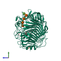 PDB entry 4pez coloured by chain, side view.