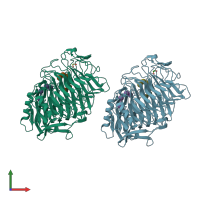 PDB entry 4pf0 coloured by chain, front view.
