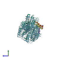 PDB entry 4pf0 coloured by chain, side view.