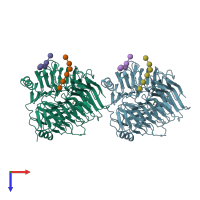 PDB entry 4pf0 coloured by chain, top view.