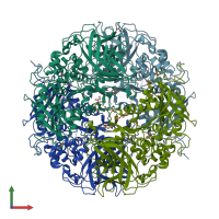 PDB entry 4pf1 coloured by chain, front view.