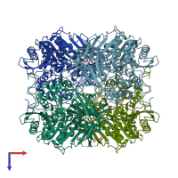 PDB entry 4pf1 coloured by chain, top view.