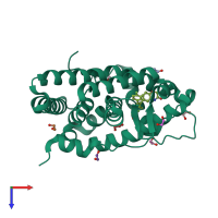 PDB entry 4pf3 coloured by chain, top view.