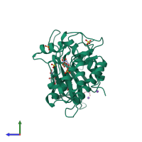 PDB entry 4pf4 coloured by chain, side view.