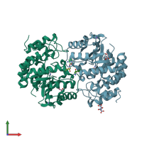 PDB entry 4pfm coloured by chain, front view.