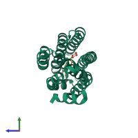 PDB entry 4pg0 coloured by chain, side view.