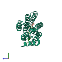 PDB entry 4pg1 coloured by chain, side view.