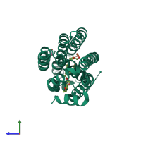 Monomeric assembly 1 of PDB entry 4pgi coloured by chemically distinct molecules, side view.