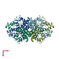 PDB entry 4pgm coloured by chain, top view.