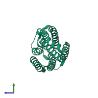PDB entry 4pgr coloured by chain, side view.