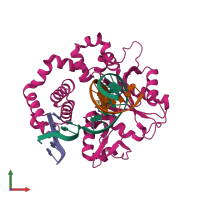 PDB entry 4pgx coloured by chain, front view.