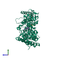 PDB entry 4ph4 coloured by chain, side view.