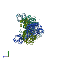 PDB entry 4phc coloured by chain, side view.