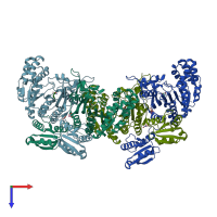 PDB entry 4phc coloured by chain, top view.