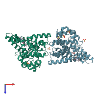 PDB entry 4phw coloured by chain, top view.