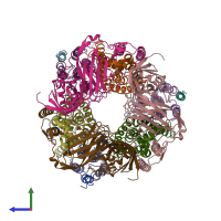 PDB entry 4pi0 coloured by chain, side view.