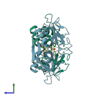 PDB entry 4pi3 coloured by chain, side view.