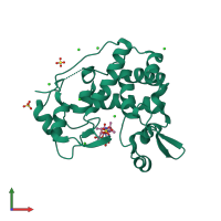 PDB entry 4pi9 coloured by chain, front view.