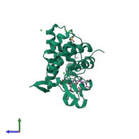 PDB entry 4pi9 coloured by chain, side view.