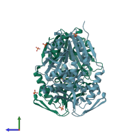 PDB entry 4pin coloured by chain, side view.