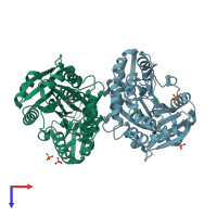 PDB entry 4pin coloured by chain, top view.