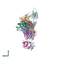 PDB entry 4pj5 coloured by chain, side view.