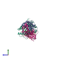 PDB entry 4pj9 coloured by chain, side view.