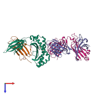 PDB entry 4pj9 coloured by chain, top view.