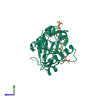 PDB entry 4pk2 coloured by chain, side view.