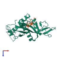 PDB entry 4pk2 coloured by chain, top view.