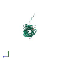 PDB entry 4pkm coloured by chain, side view.